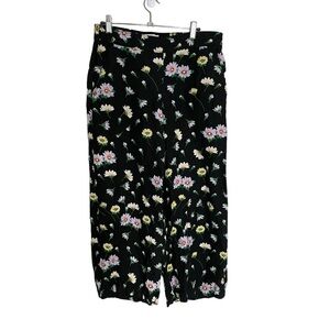 Loft Black Floral Linen Blend Casual Pull On Pants Small Wide Leg
